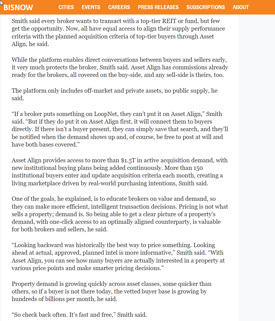 Bisnow AssetAlign article section two
